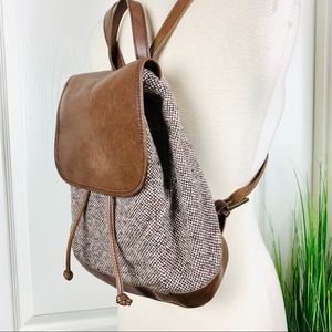 Vintage LL Bean Leather & Tweed Mini Backpack Bag